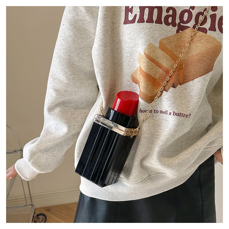 Borsa a tracolla da donna in acrilico personalizzata con rossetto creativo, alla moda, casual, per cellulare, ideale per discoteca e influencer._voghion.com