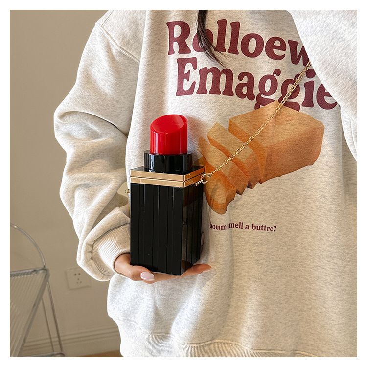 Borsa a tracolla da donna in acrilico personalizzata con rossetto creativo, alla moda, casual, per cellulare, ideale per discoteca e influencer._voghion.com