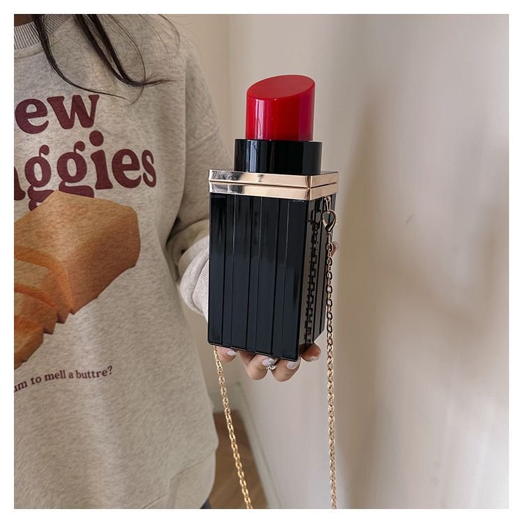 Borsa a tracolla da donna in acrilico personalizzata con rossetto creativo, alla moda, casual, per cellulare, ideale per discoteca e influencer._voghion.com