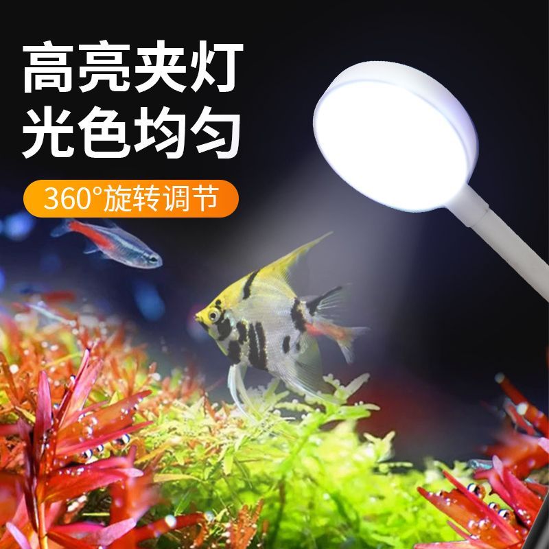 全光谱新款鱼缸小夹灯水族专用鱼缸灯圆形led专业家用客厅爆藻灯