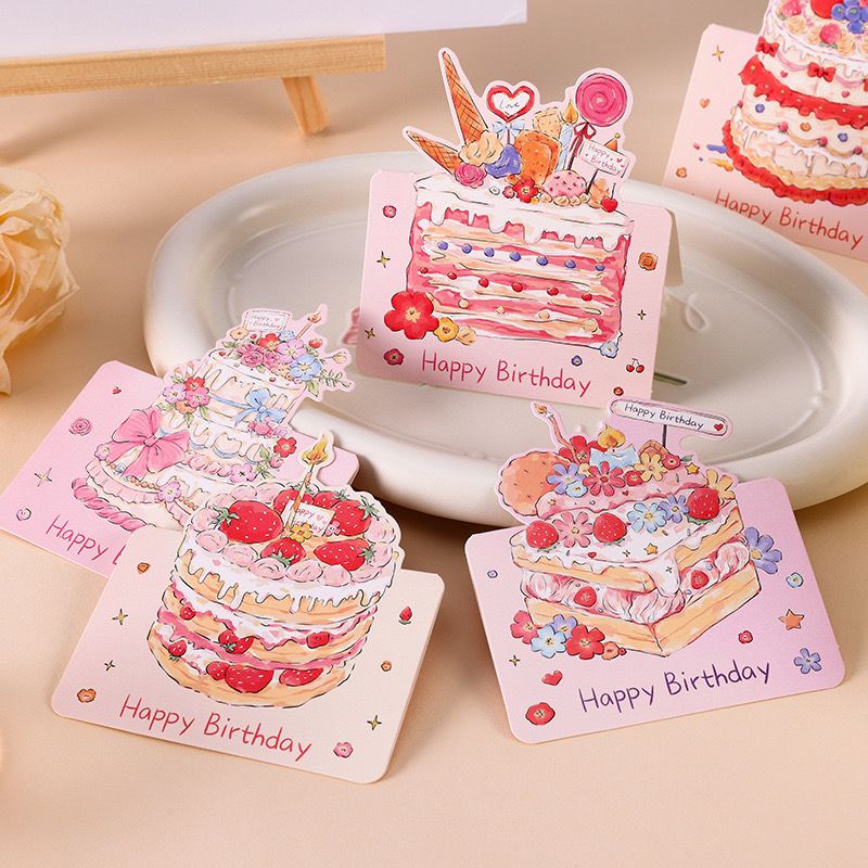 生日快乐立体生日蛋糕创意贺卡花店生日祝福简约留言小卡片教师节