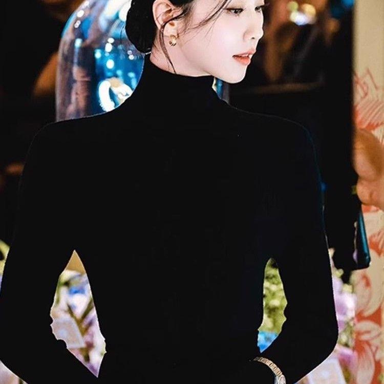 【斯尔丽】黑色高领长袖针织打底衫女秋季新款内搭修身保暖衣上衣毛衣