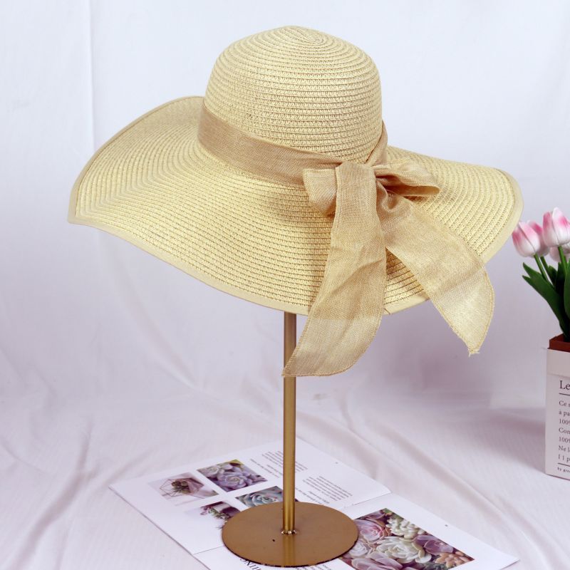 可折叠大沿草编帽子女夏海边度假防晒沙滩帽大帽檐遮阳太阳帽草帽