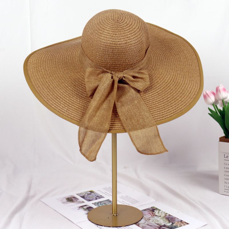 可折叠大沿草编帽子女夏海边度假防晒沙滩帽大帽檐遮阳太阳帽草帽