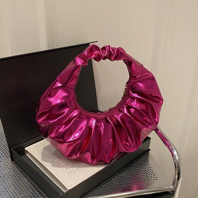 Women's Pleated Metallic Pu Cloud Clutch Fashionable Handbag_voghion.com