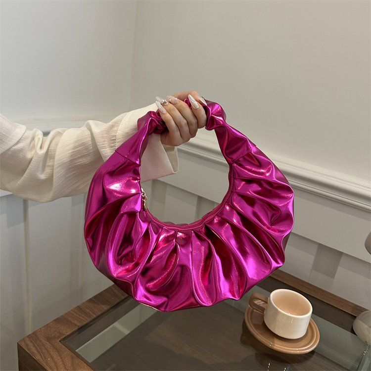 Women's Pleated Metallic Pu Cloud Clutch Fashionable Handbag_voghion.com