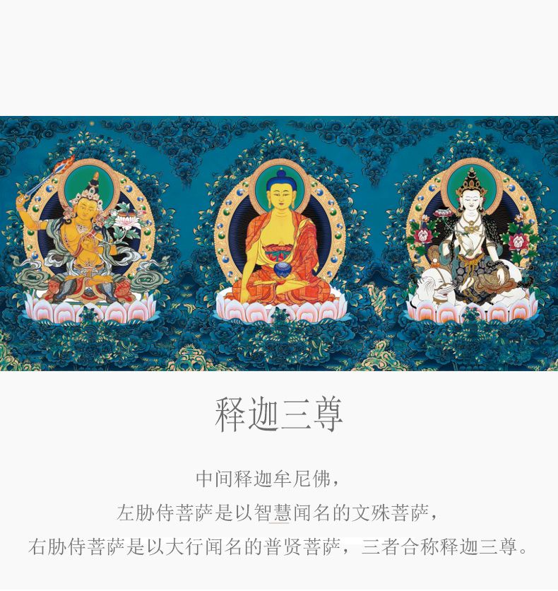 释迦牟尼华严三圣唐卡佛像西藏手绘高清复刻普贤菩萨客厅装饰挂画 detail 1