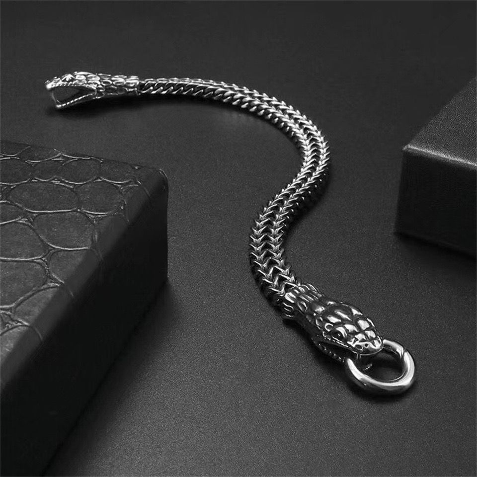 Bracciale uomo in acciaio titanio design retrò serpente gioiello_voghion.com