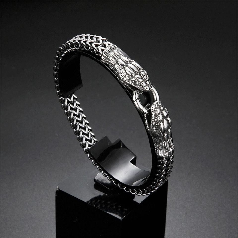 Bracciale uomo in acciaio titanio design retrò serpente gioiello_voghion.com