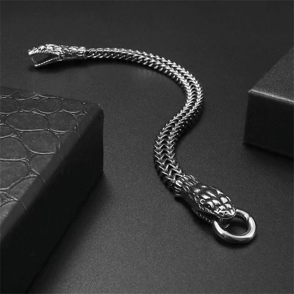 Bracciale uomo in acciaio titanio design retrò serpente gioiello_voghion.com