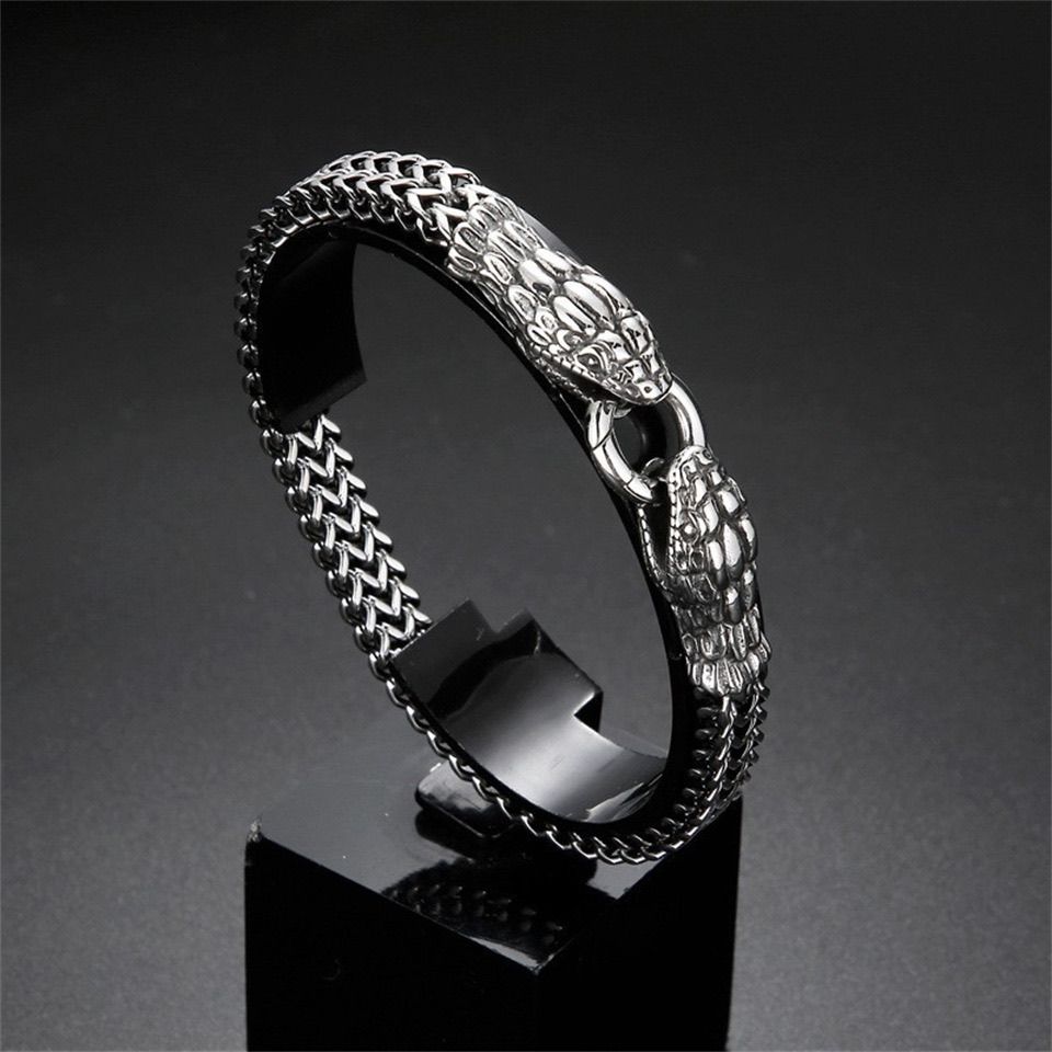Bracciale in acciaio al titanio per uomo, design retrò di tendenza, serpente di nicchia, moda dominante, gioielli da polso da uomo raffinati_voghion.com
