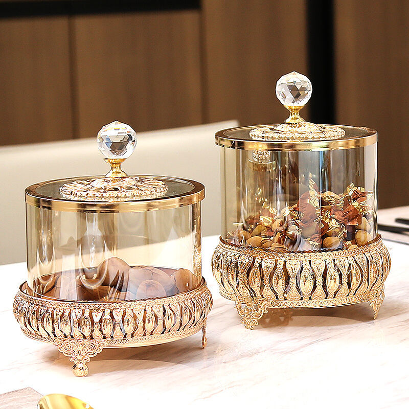 Light Luxury Gold Crystal Glass Storage With Lid American European Style Coffee Table Candy Jar Decorative Ornament_voghion.com