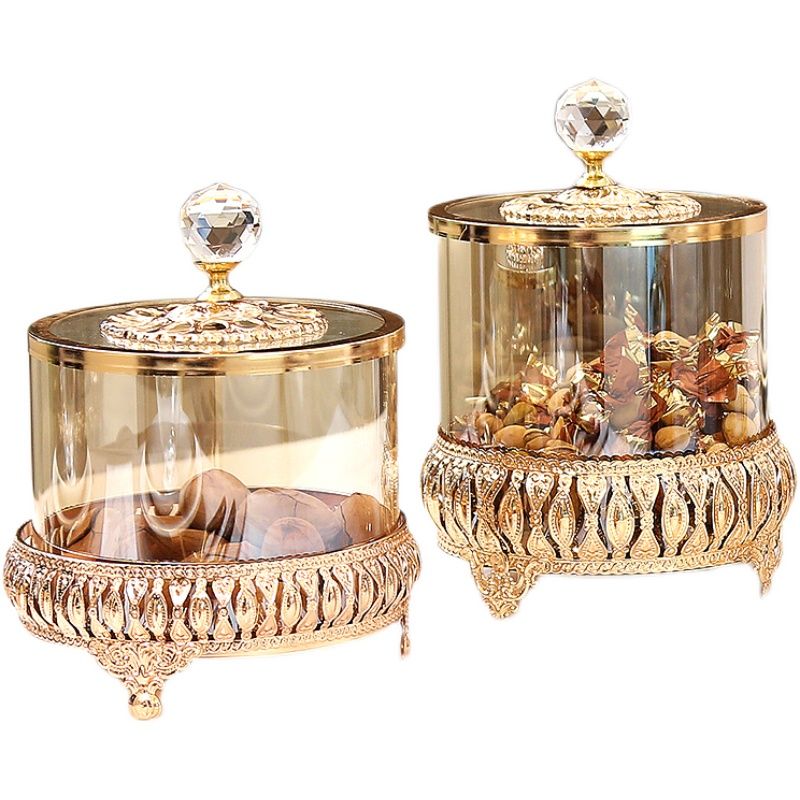 Light Luxury Gold Crystal Glass Storage With Lid American European Style Coffee Table Candy Jar Decorative Ornament_voghion.com