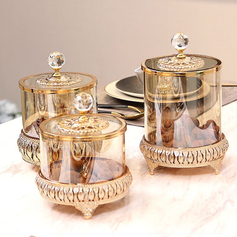 Light Luxury Gold Crystal Glass Storage With Lid American European Style Coffee Table Candy Jar Decorative Ornament_voghion.com