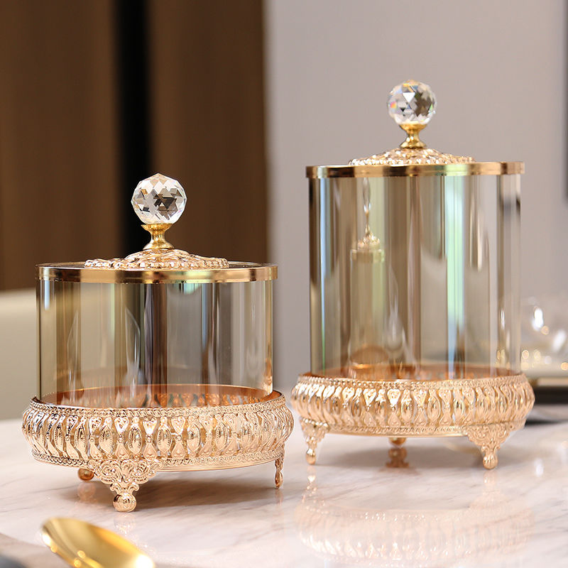 Light Luxury Gold Crystal Glass Storage With Lid American European Style Coffee Table Candy Jar Decorative Ornament_voghion.com