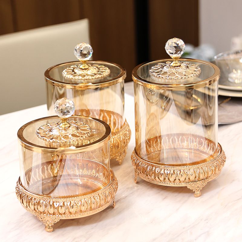 Light Luxury Gold Crystal Glass Storage With Lid American European Style Coffee Table Candy Jar Decorative Ornament_voghion.com