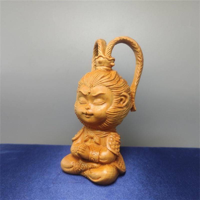 Thuja Handheld Piece Creative Solid Wood Carving Craft Fighting Buddha Car Ornament Monkey King Sun Wukong_voghion.com