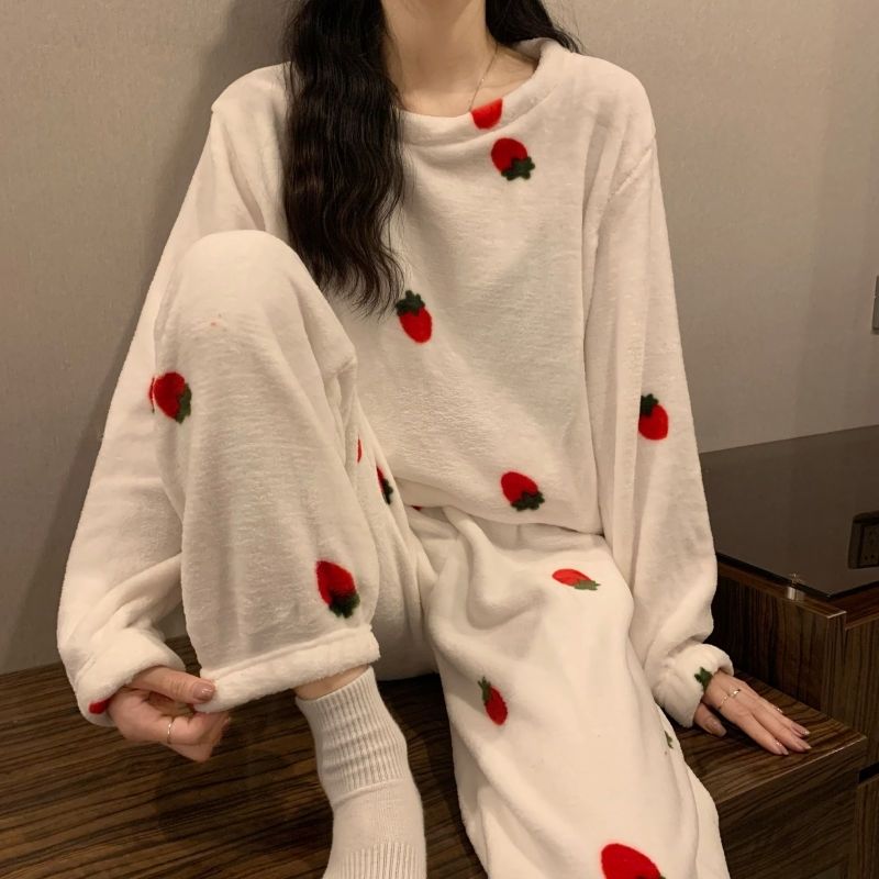 珊瑚绒套装仙女冬季保暖加绒宽松加厚家居服休闲睡衣懒人保暖睡衣