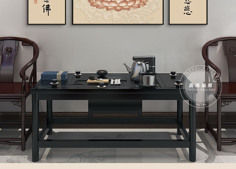 观音菩萨家用坐莲观音大士图佛像挂画中堂三联装饰画供桌白衣观音 detail 1