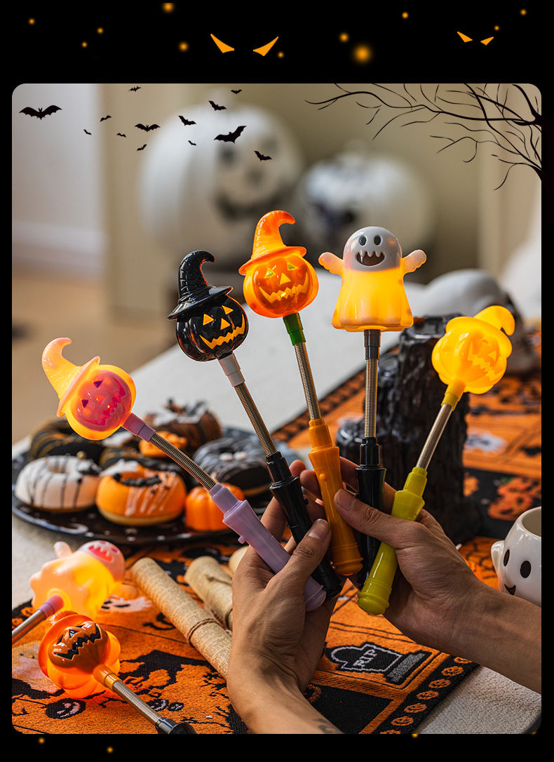 Halloween pumpkin lanterns, glowing hand cranked sticks, decorative props, ghost children's gifts, bar party scene_voghion.com