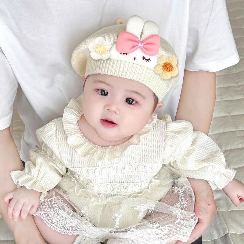 儿童贝雷帽 1-2-3岁冬季针织保暖男女宝宝外出卡通小熊南瓜帽潮款