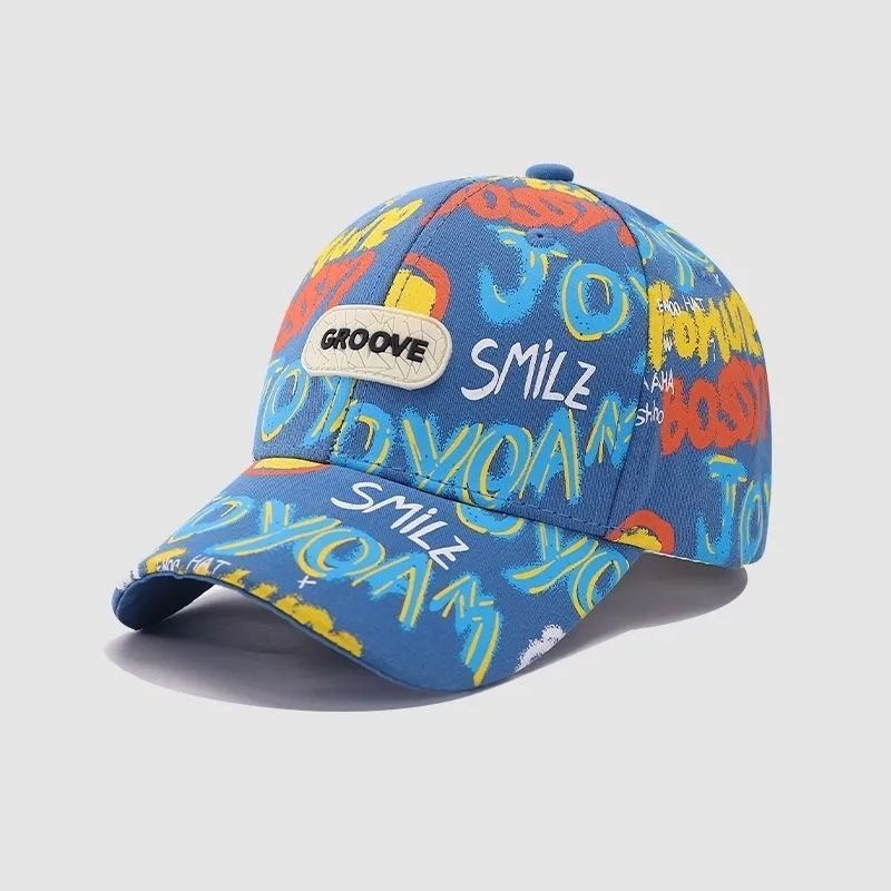 新款男童帽子春秋季韩版时尚女童街舞涂鸦鸭舌帽儿童百搭棒球帽