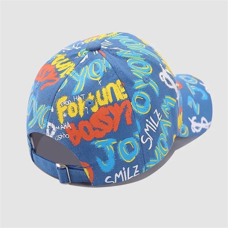 新款男童帽子春秋季韩版时尚女童街舞涂鸦鸭舌帽儿童百搭棒球帽