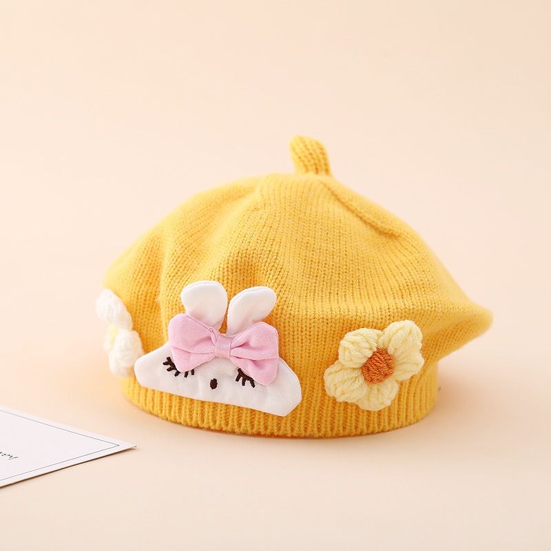 儿童贝雷帽 1-2-3岁冬季针织保暖男女宝宝外出卡通小熊南瓜帽潮款