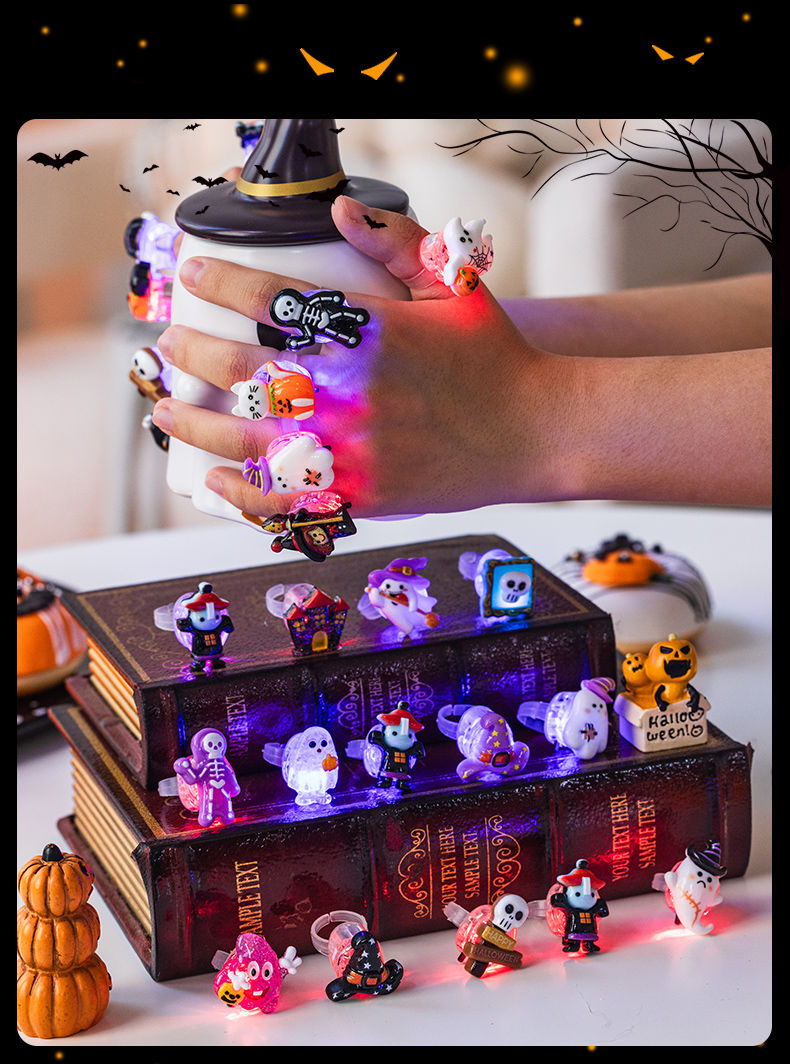 Inel luminos de Halloween, dress up, fantomă, schelet de liliac, petrecere, grădiniță, jucării pentru copii, aranjament scenă de decor_voghion.com