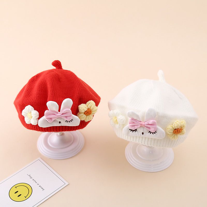 儿童贝雷帽 1-2-3岁冬季针织保暖男女宝宝外出卡通小熊南瓜帽潮款
