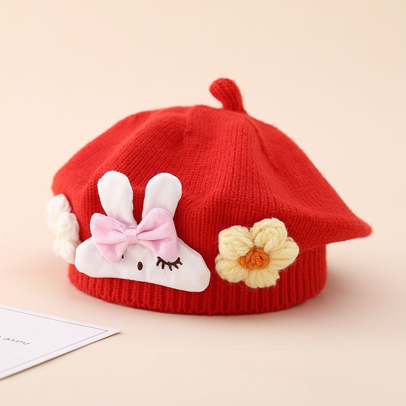 儿童贝雷帽 1-2-3岁冬季针织保暖男女宝宝外出卡通小熊南瓜帽潮款