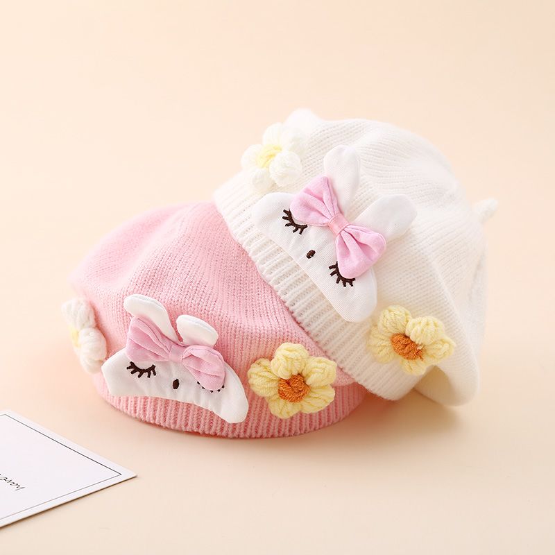 儿童贝雷帽 1-2-3岁冬季针织保暖男女宝宝外出卡通小熊南瓜帽潮款
