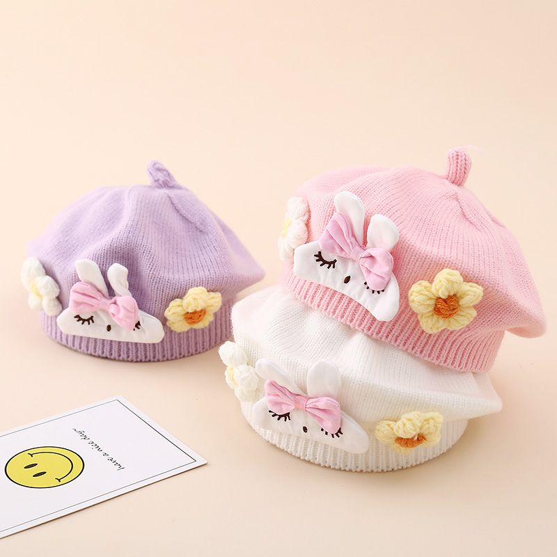 儿童贝雷帽 1-2-3岁冬季针织保暖男女宝宝外出卡通小熊南瓜帽潮款