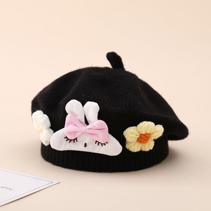 儿童贝雷帽 1-2-3岁冬季针织保暖男女宝宝外出卡通小熊南瓜帽潮款