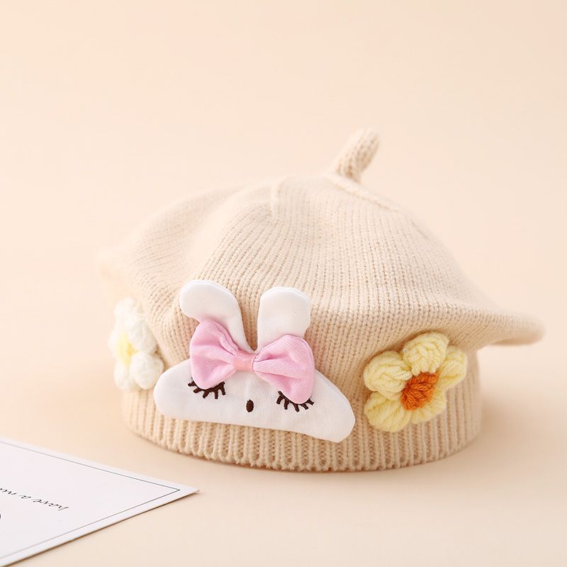 儿童贝雷帽 1-2-3岁冬季针织保暖男女宝宝外出卡通小熊南瓜帽潮款