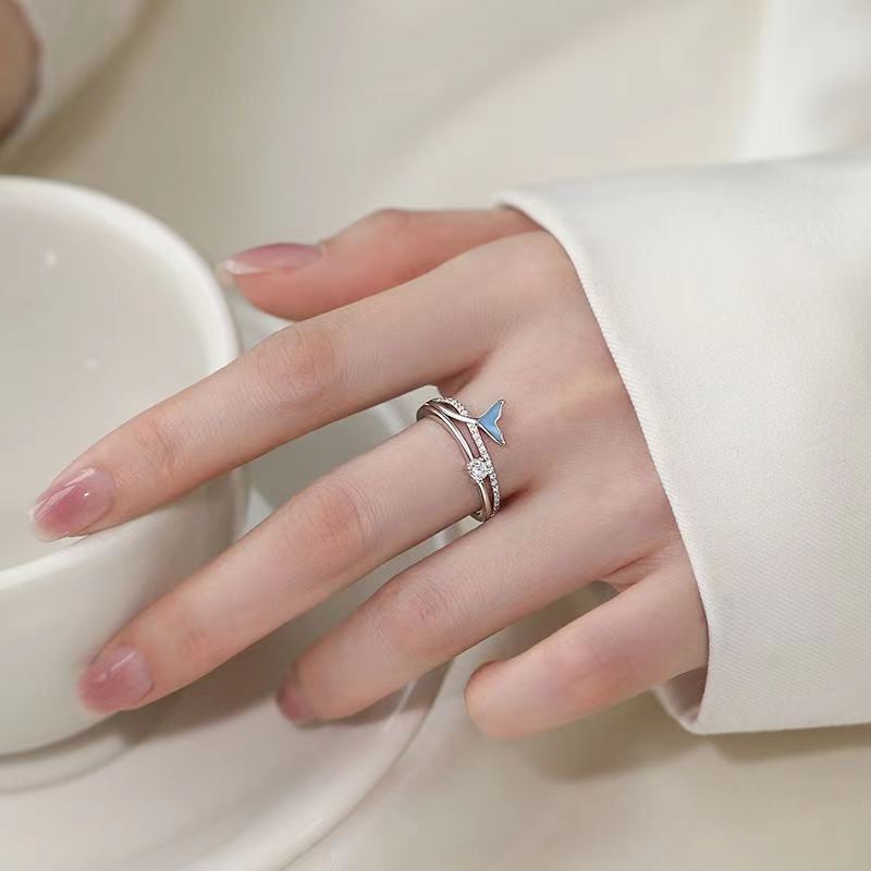 Designer Ring Fish Tail Blue Adjustable Open Ring For Women_voghion.com