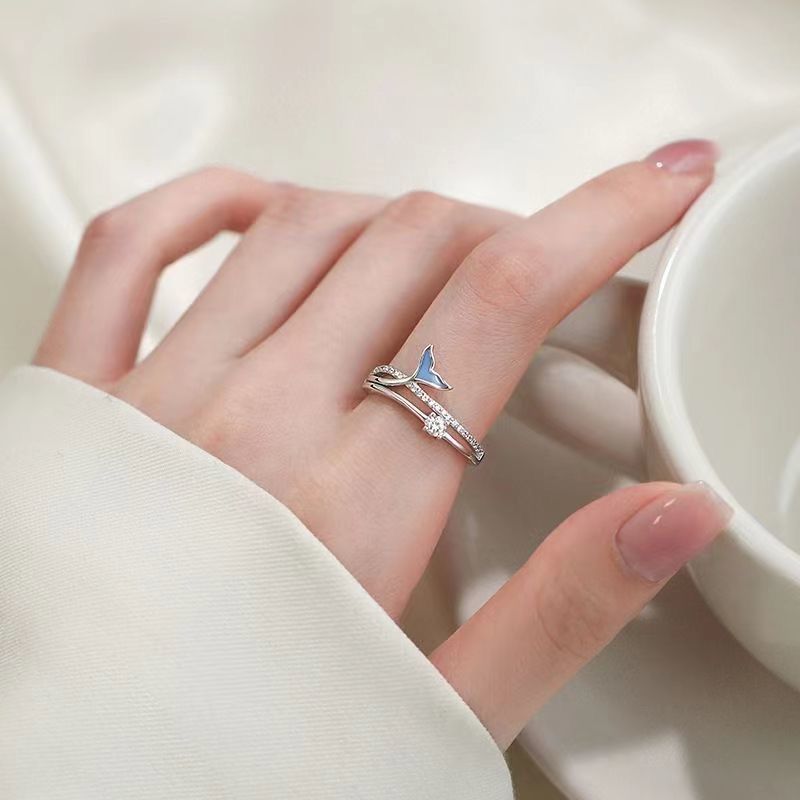 Designer Ring Fish Tail Blue Adjustable Open Ring For Women_voghion.com