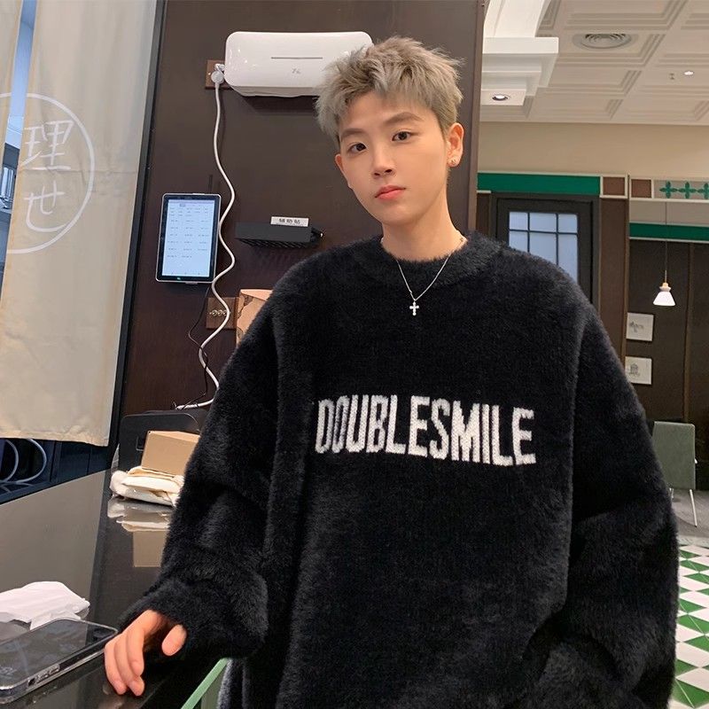 Heavy American Mohair Knitted Sweater Hong Kong Style High Street Trendy Brand Versatile Loose Couple Sweater Warm Lazy Thread_voghion.com