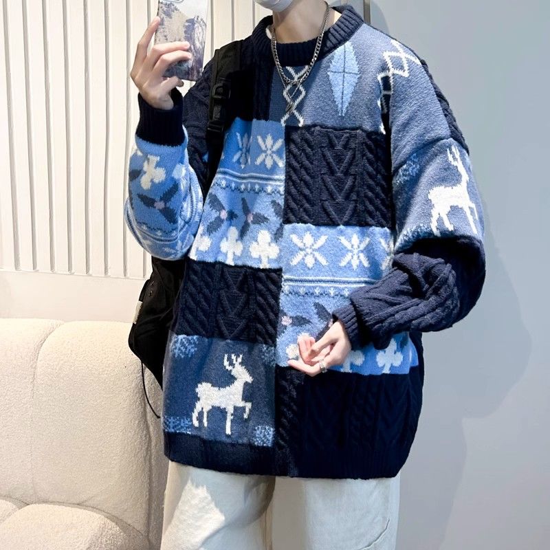 Amerikanischer Weihnachtspullover für Damen und Herren, dick gestrickt, mit Ziernähten, Retro-Stil, vielseitig, locker und lässig_voghion.com