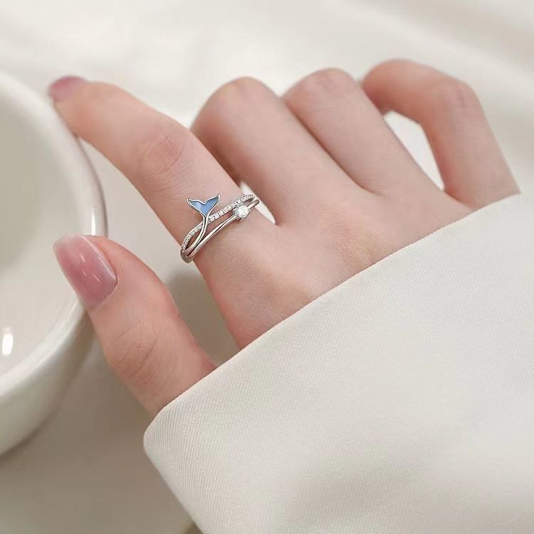 Designer Ring Fish Tail Blue Adjustable Open Ring For Women_voghion.com