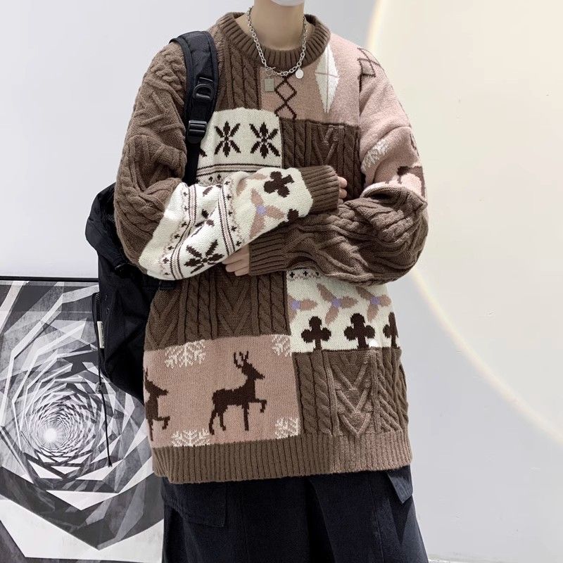 Amerikanischer Weihnachtspullover für Damen und Herren, dick gestrickt, mit Ziernähten, Retro-Stil, vielseitig, locker und lässig_voghion.com