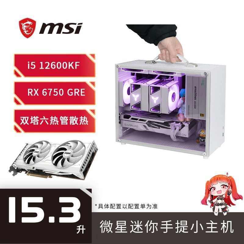 MSI 微星 i5 12600KF/RX 6750GRE白色台式迷你电脑主机便携提手DIY整机