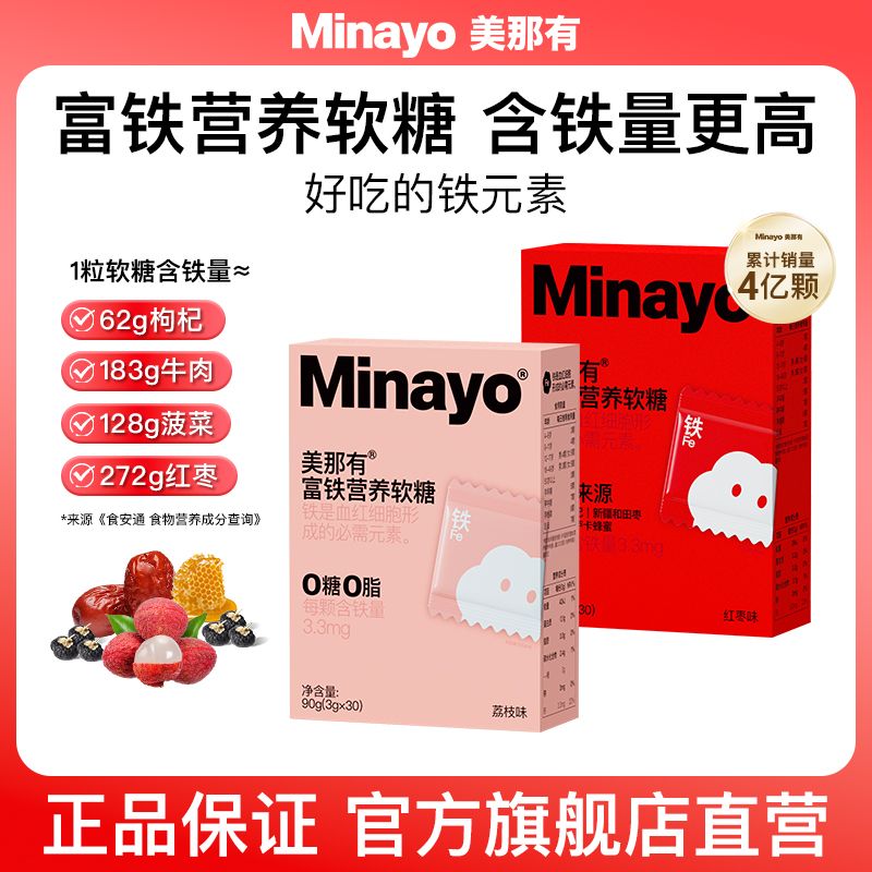 Minayo美那有富铁软糖儿童成人孕妇铁剂铁元素2盒装