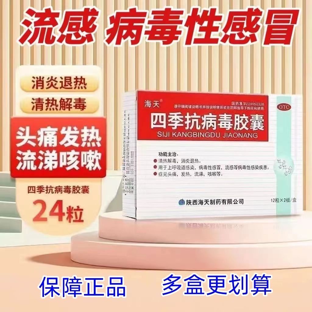 海天 四季抗病毒胶囊 0.38g*24粒/盒 24粒】海天四季抗病毒胶囊清热解毒消炎退热感冒咳嗽上呼吸道感染