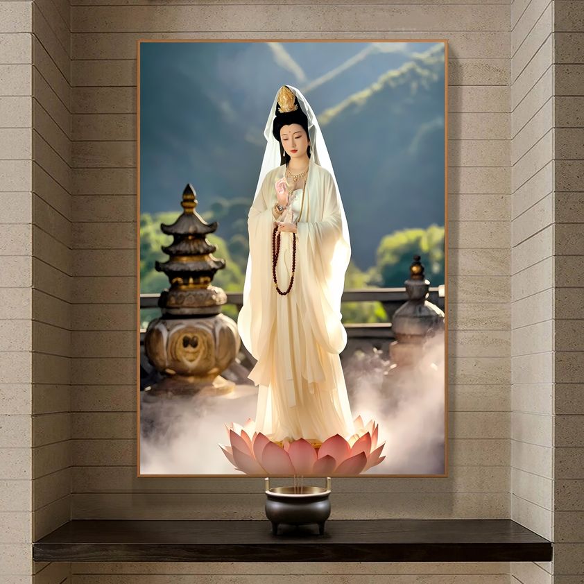 观世音新款家用挂画玄关观音画像观音菩萨供奉客厅装饰画精品壁画 detail 9