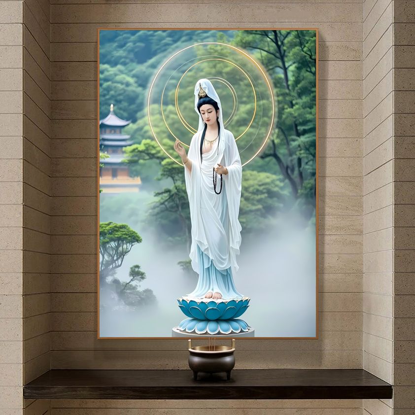 观世音新款家用挂画玄关观音画像观音菩萨供奉客厅装饰画精品壁画 detail 11