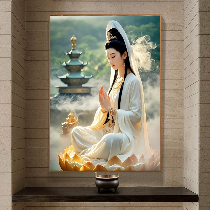 观世音新款家用挂画玄关观音画像观音菩萨供奉客厅装饰画精品壁画 detail 13