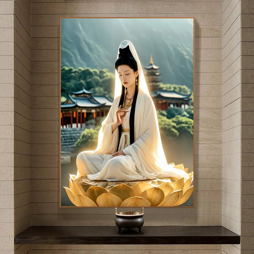 观世音新款家用挂画玄关观音画像观音菩萨供奉客厅装饰画精品壁画 detail 8
