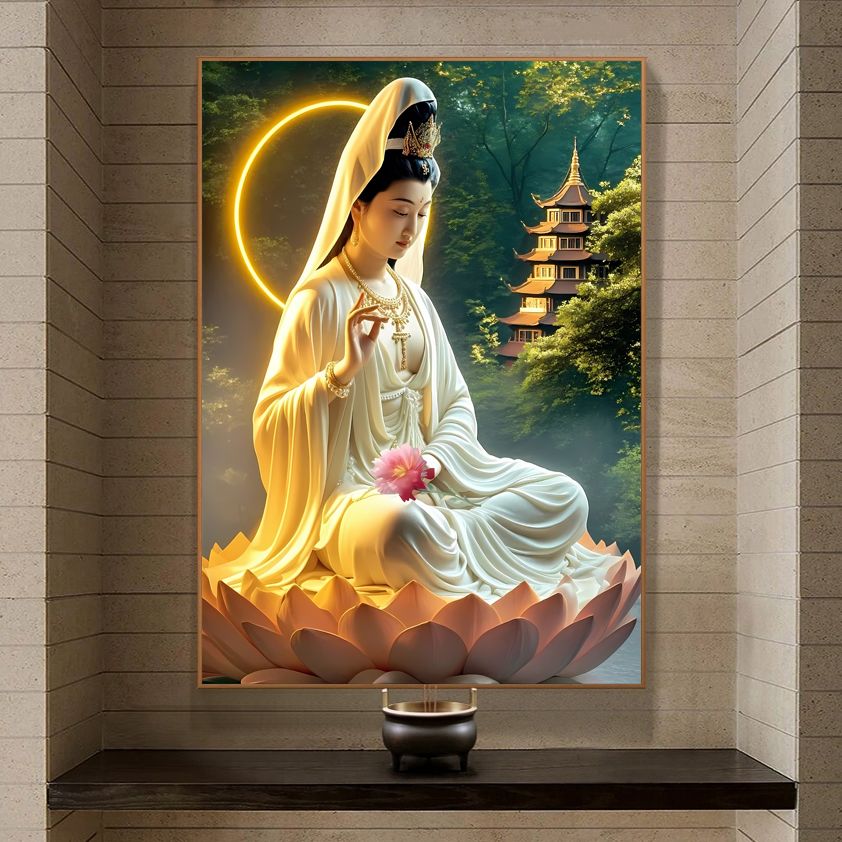 观世音新款家用挂画玄关观音画像观音菩萨供奉客厅装饰画精品壁画 detail 7