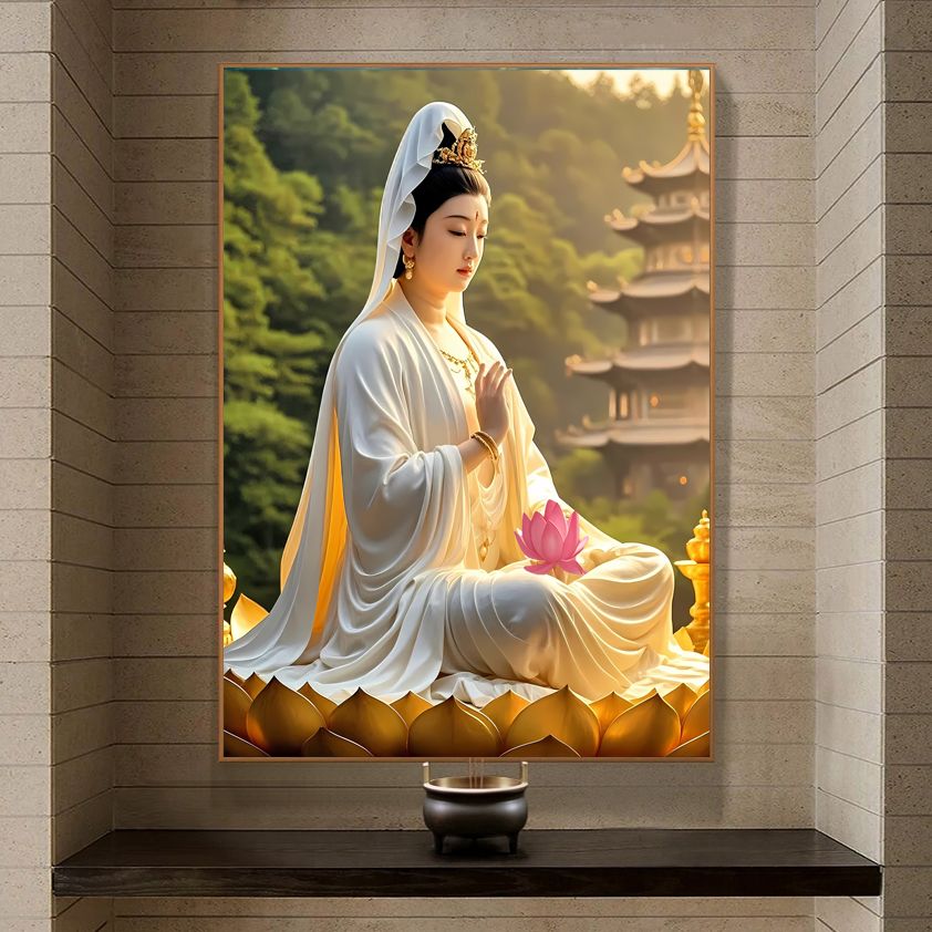 观世音新款家用挂画玄关观音画像观音菩萨供奉客厅装饰画精品壁画 detail 12